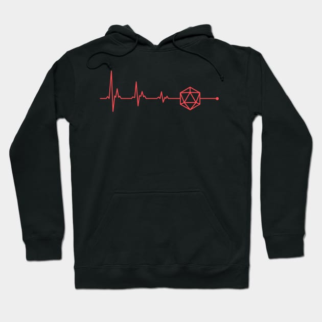 Polyhedral D20 Dice Heartbeat TRPG Tabletop RPG Gaming Addict Hoodie by dungeonarmory